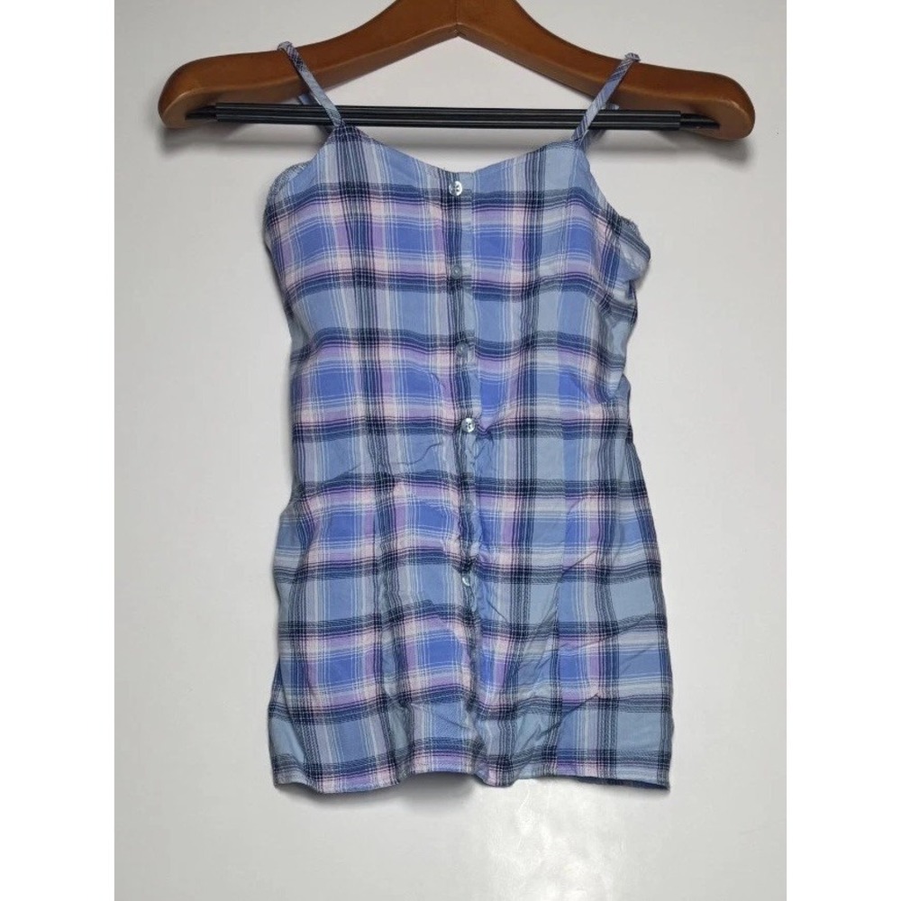 Art Class Dress Girls Medium Blue Tartan Plaid Button Front Adjustable Straps‎